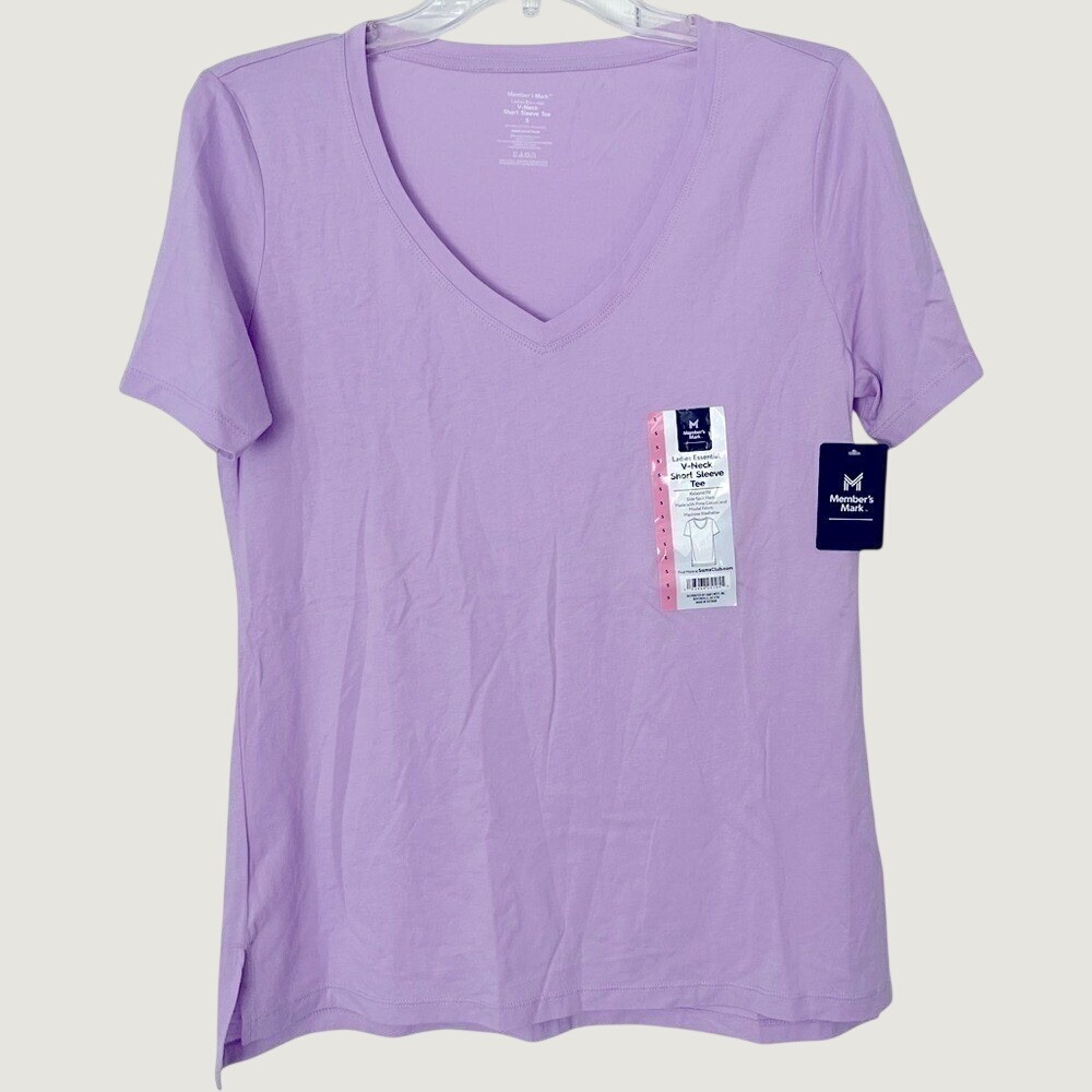 Members Mark Womens V Neck Short Sleeve Tee Sweet Violet Purple Cotton Small NWT